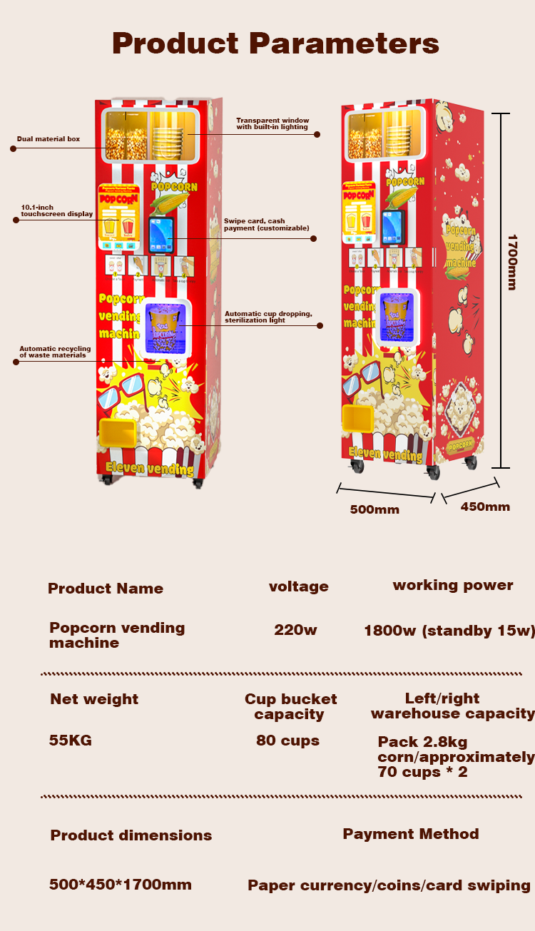 CE Commercial Snack Food Popco – Popcorn Vending Machine recenzja i cena